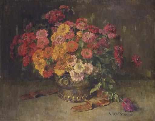 Clara Von Sivers - Colourful Zinnias In A Copper Pot