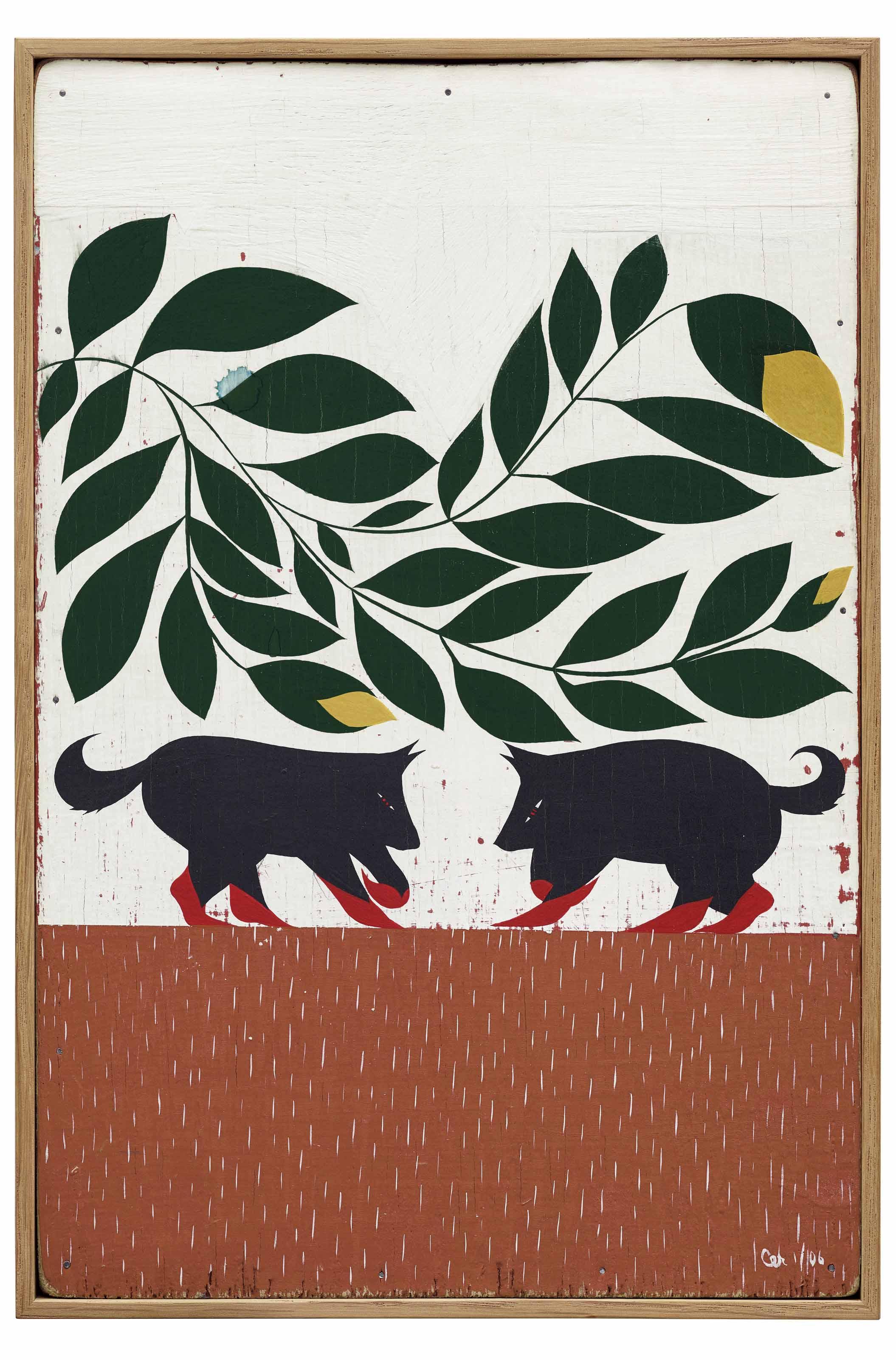Clare E. Rojas - Untitled (Two Black Animals)
