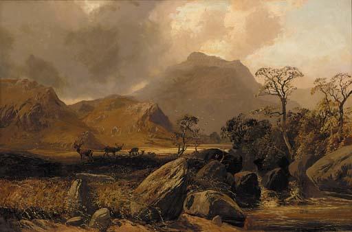 Clarence H. Roe - Stags in a Highland landscape