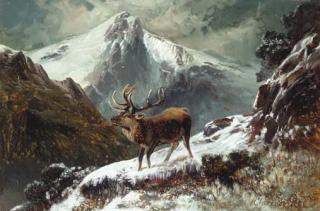 Clarence Henry Roe - A stag in a midnight winter landscape