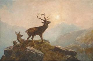 Clarence Henry Roe - Stags in a Highland landscape