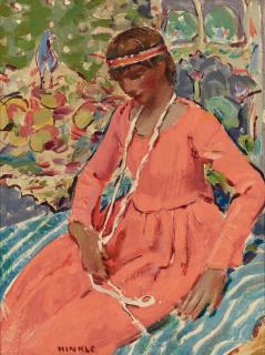 Clarence Hinkle - Portrait Of A Woman In Coral