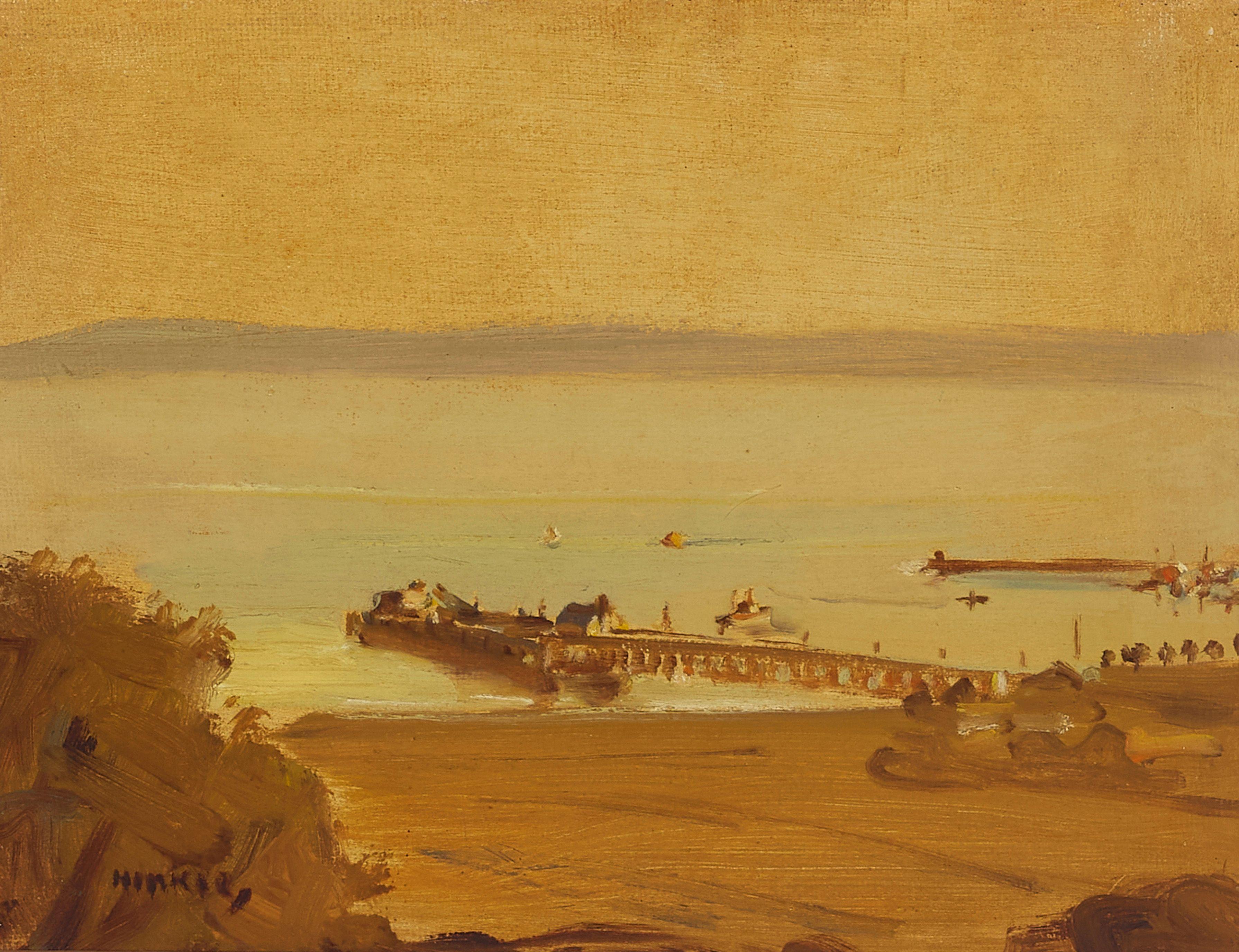 Clarence Hinkle - The Pier (Santa Barbara) 10 1/4 x 12 1/2 in. framed 11 3/4 x 15 in.