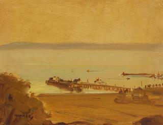 Clarence Hinkle - The Pier (Santa Barbara) 10 1/4 x 12 1/2 in. framed 11 3/4 x 15 in.