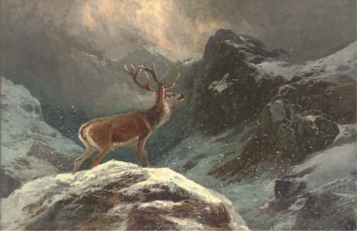 Clarence Roe - A stag in a highland winter landscape