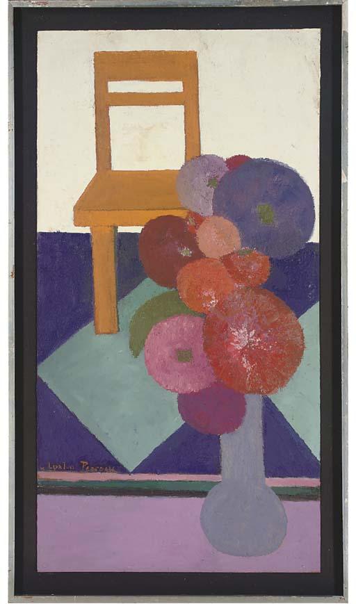 Clarisse Loxton Peacock - Bright flowers in a yellow vase, a yellow chair beyond