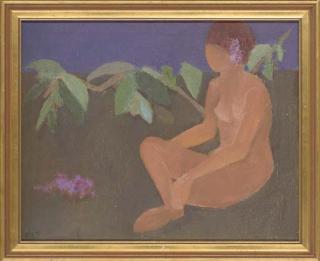 Clarisse Loxton Peacock - Seated nude with flowers