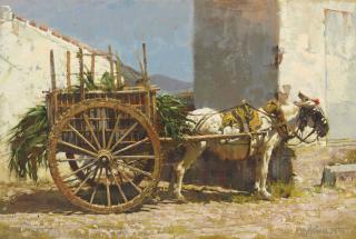 Clark Hulings - Burro with Cart