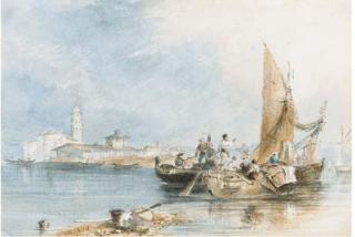 Clarkson Stanfield, R.A., R.S.A. - Crowded Fishing Vessels Before Murano, Venice