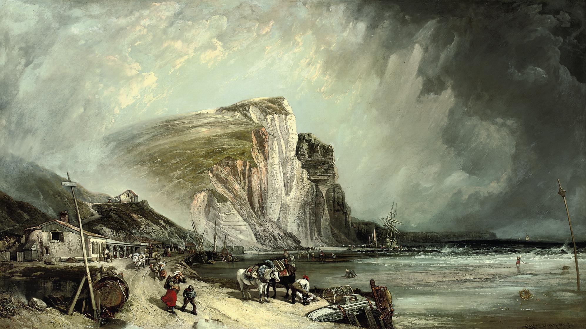 Clarkson Stanfield, R.A. - A blustery day on the foreshore at Hastings with fishermen sorting their catch