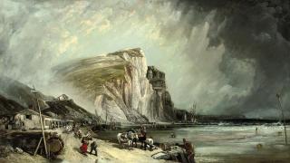 Clarkson Stanfield, R.A. - A blustery day on the foreshore at Hastings with fishermen sorting their catch