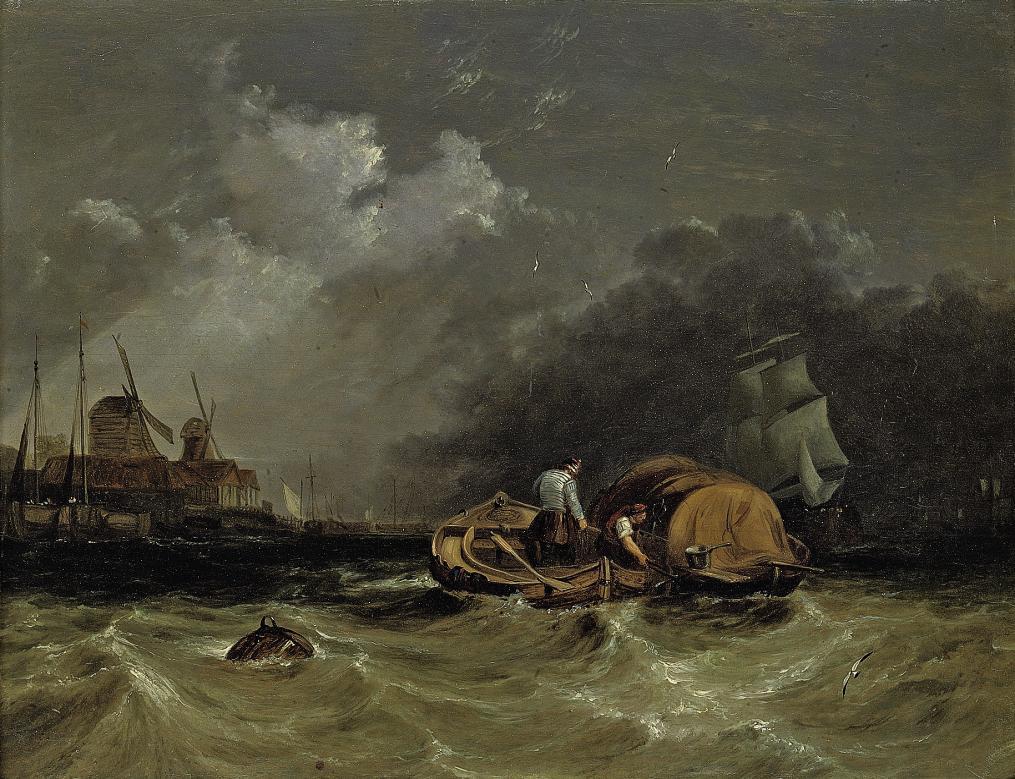Clarkson Stanfield, R.A. - A choppy day on the Thames at Millwall