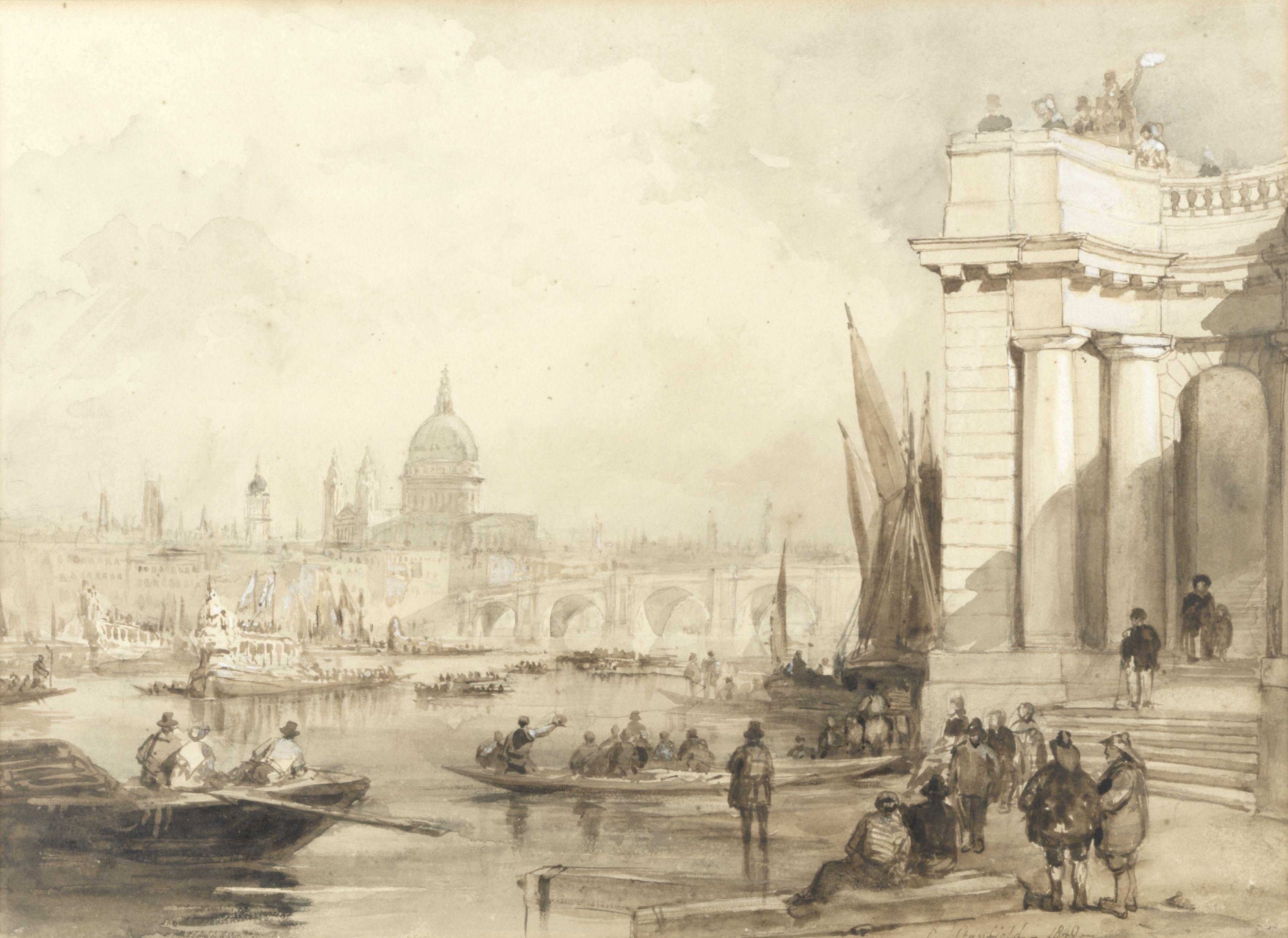 Clarkson Stanfield, R.A. - A flotilla on the Thames at Blackfriars, St Paul\'s beyond