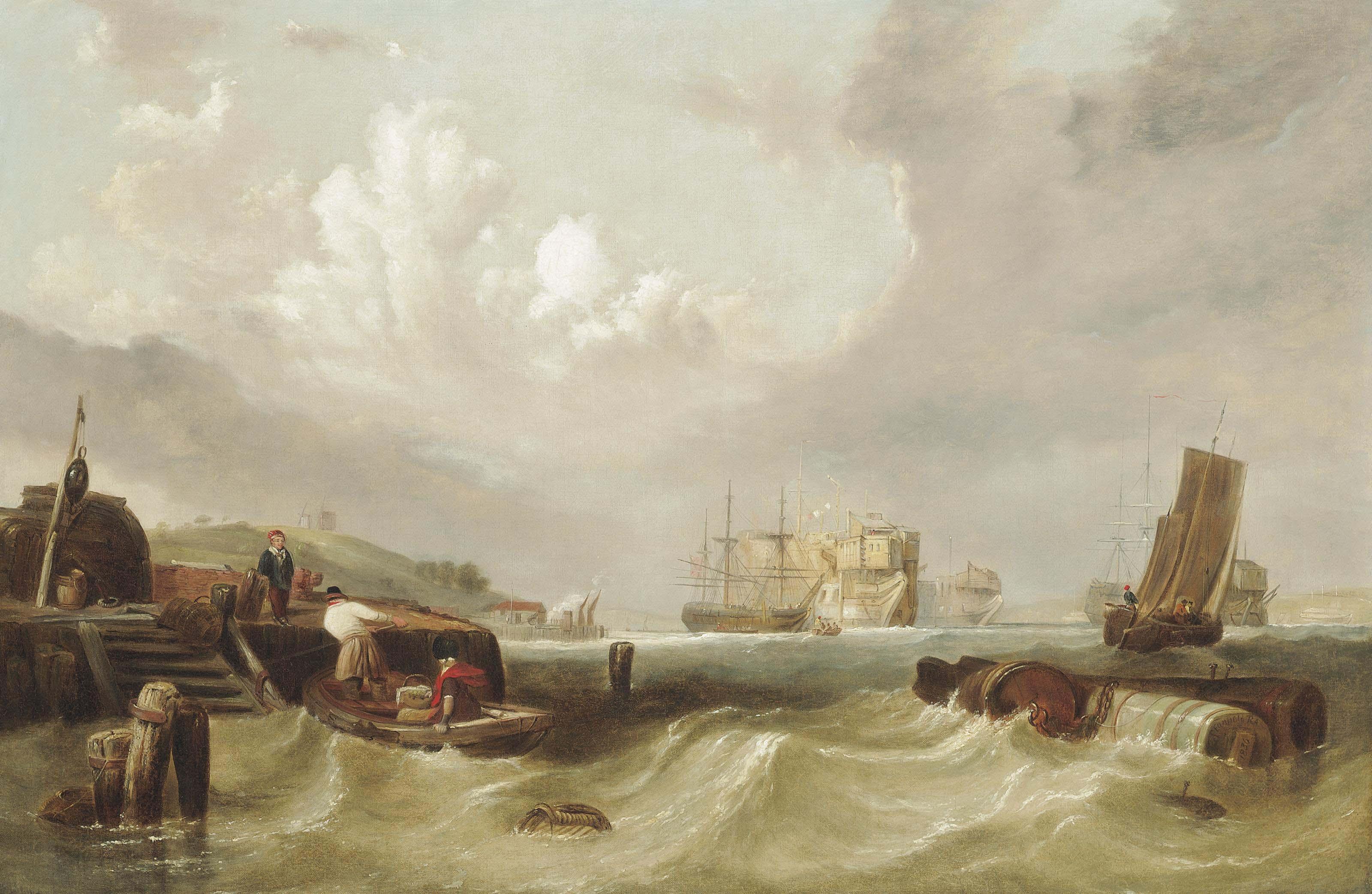 Clarkson Stanfield, R.A. - Prison Hulks Lying In The Estuary In A Stiff Breeze