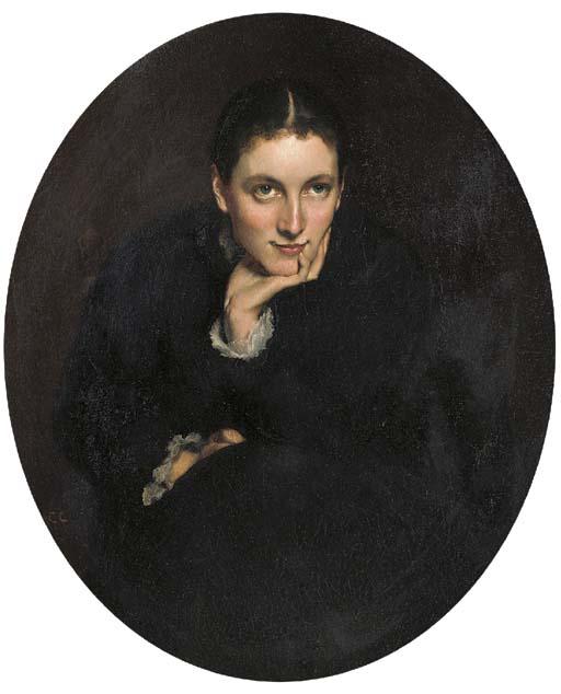 Claude Andrew Calthrop - Portrait of Louise Calthrop, seated three-quarter-length, in a black dress