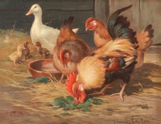 Claude Cardon - At A Safe Distance; Peckish Poultry, A Pair Both 17.8 X 22.8Cm (7 X 9In). (2)