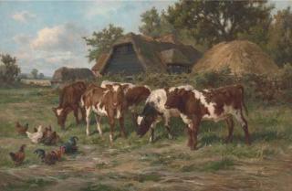Claude Cardon - Calves and poultry by a farm