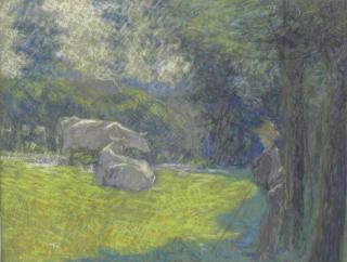 Claude-Emile Schuffenecker - Fermier dans la prairie gardant ses vaches