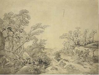 Claude-Félix-Théodore Caruelle d\'Aligny - Un Paysage Rocheux Avec Une Rivière, Des Bergers Et Leur Troupeau Vers La Gauche