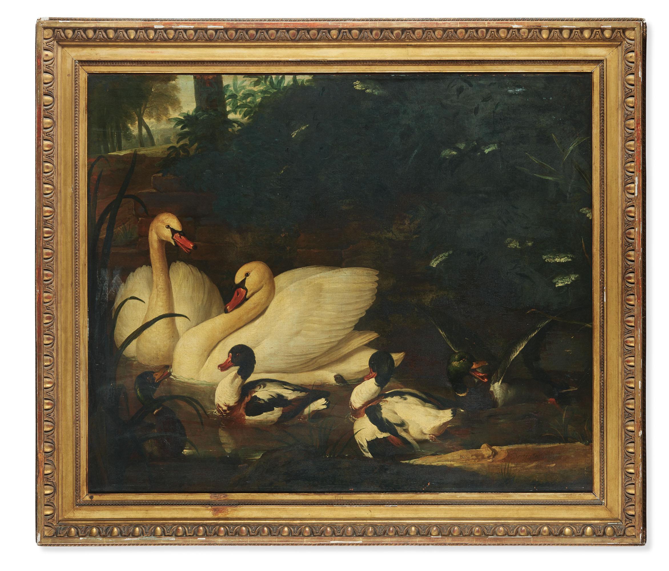 Claude-Francois Desportes - Cygnes et canards dans un paysage de forêt