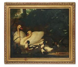 Claude-Francois Desportes - Cygnes et canards dans un paysage de forêt
