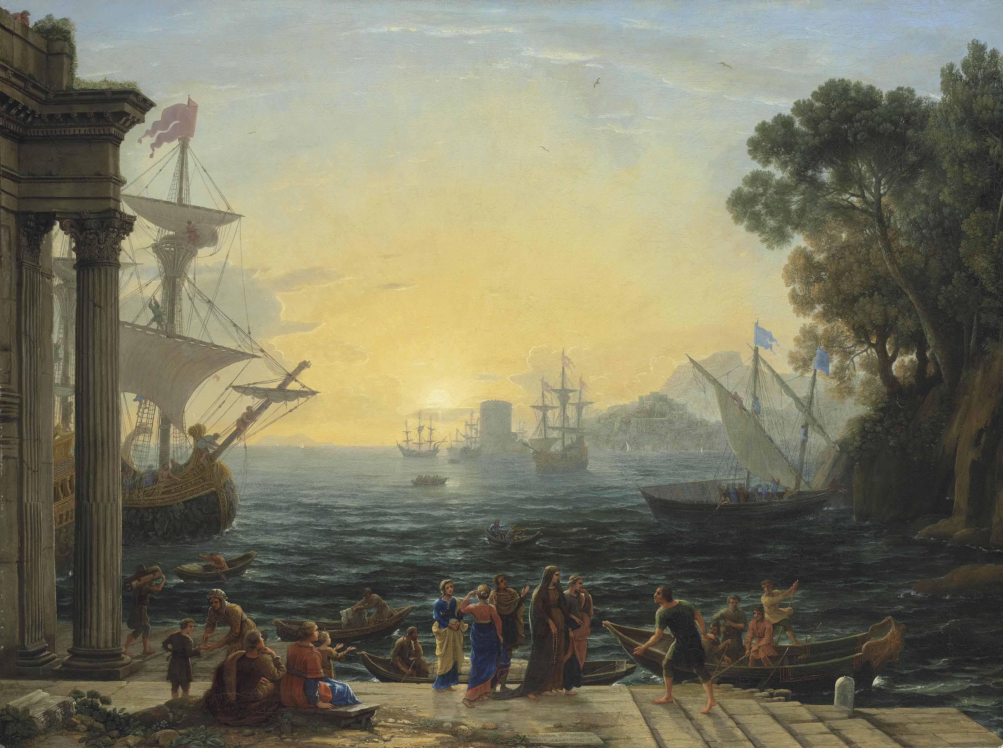 Claude Gellée - A Mediterranean Port At Sunrise With The Embarkation Of Saint Paula For Jerusalem