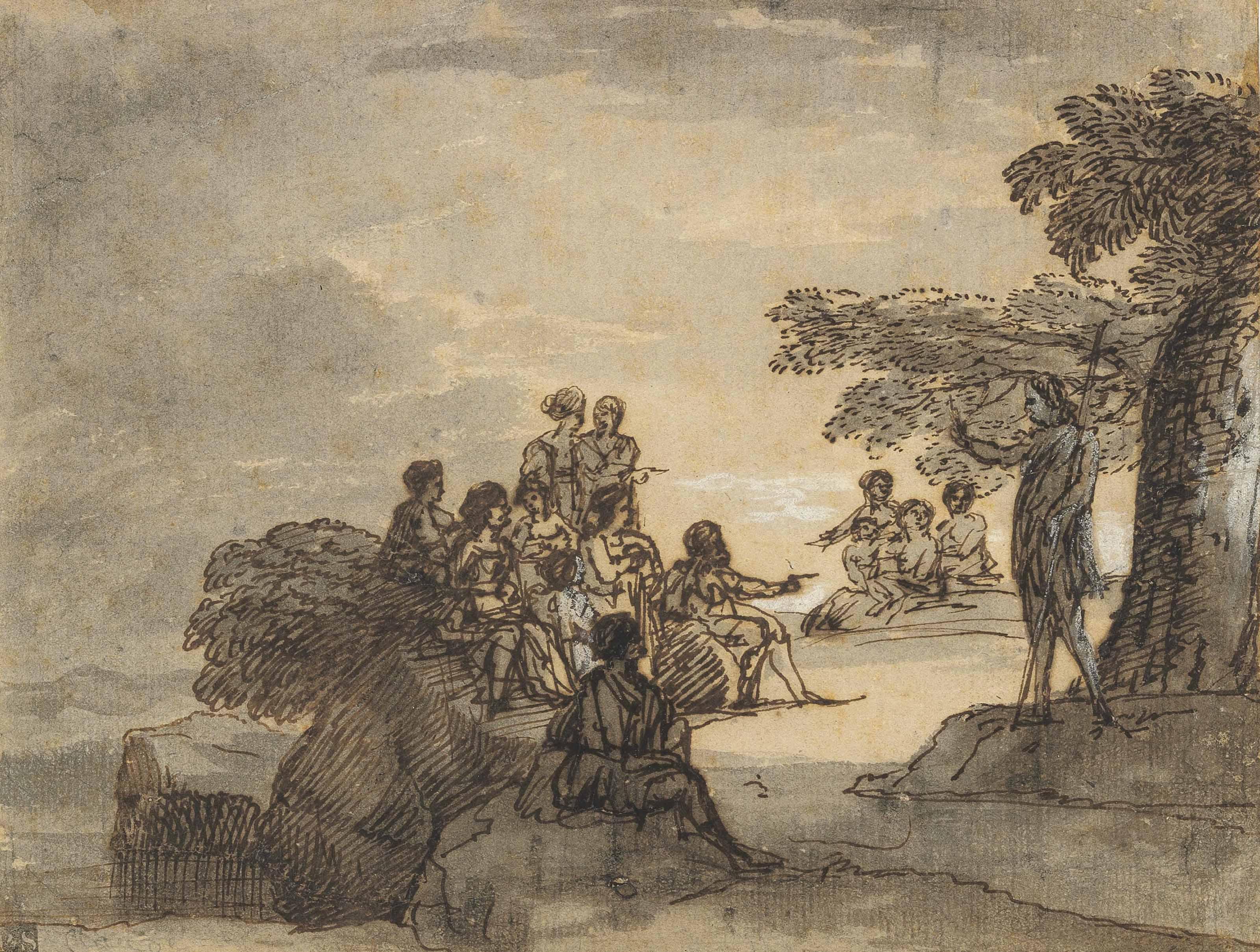 Claude Gellée - Saint John The Baptist Preaching In A Rocky Landscape