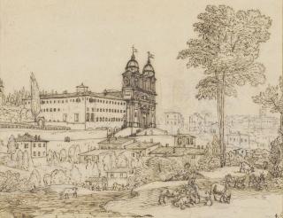 Claude Gellée - The Church of Santissima Trinità dei Monti, Rome, a goatherd resting with his herd in the foreground