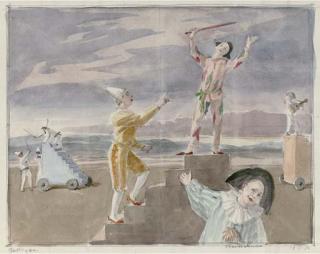 Claude Harrison - Study for Commedia del Arte; and 3 further works by the same hand