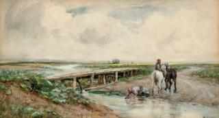 Claude Hayes, R.I. - Farmers watering their carthorses