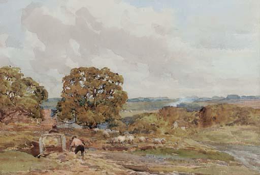 Claude Hayes, R.I. - Figures Loading A Cart In A Landscape