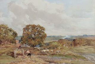 Claude Hayes, R.I. - Figures Loading A Cart In A Landscape