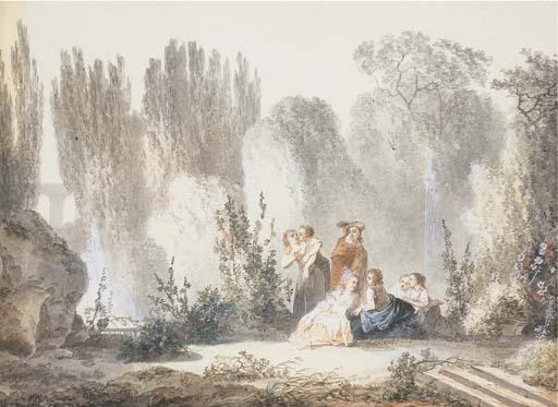 Claude Hoin - Un groupe de personnages près d\'une cascade