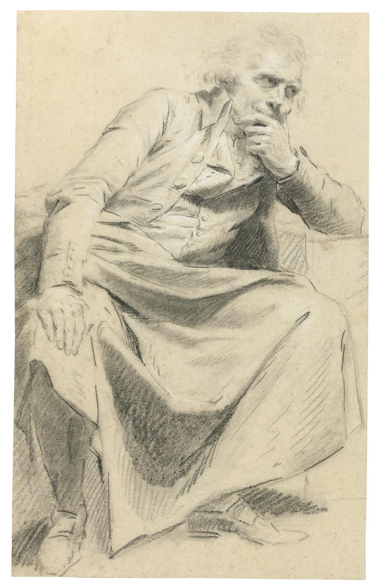 Claude Jean Baptiste Hoin - Recto: A Seated Man, Resting His Elbow On A Table Verso: Study Of A Woman, Three-Quarter Length, Holding Her Skirt