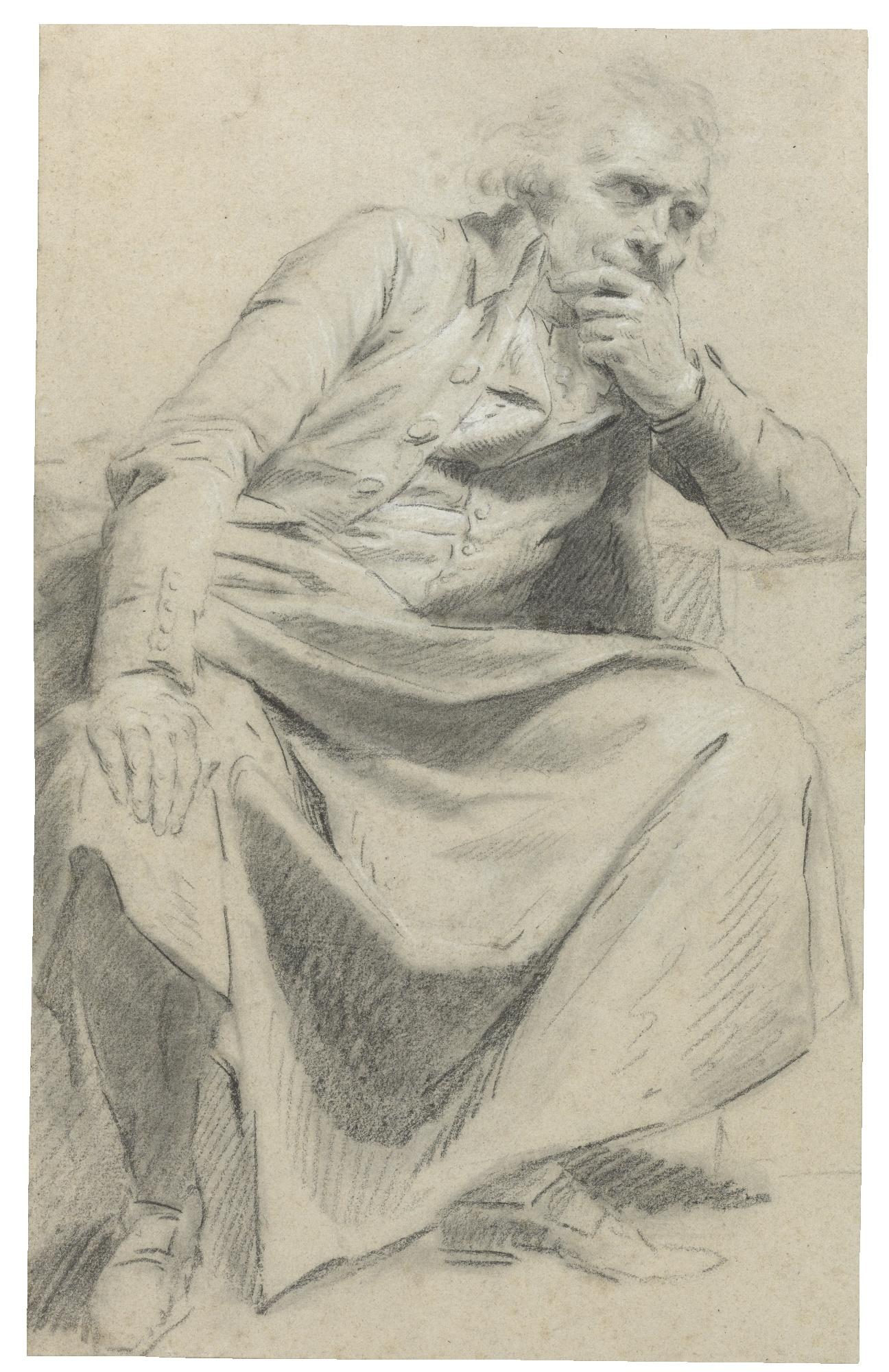Claude Jean Baptiste Hoin - Recto: A Seated Man, Resting His Elbow On A Table Verso: Study Of A Woman, Three-Quarter Length, Holding Her Skirt