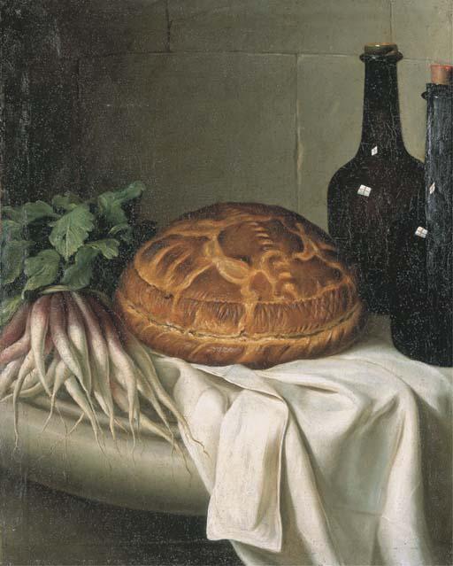 Claude-Joseph Fraichot - Nature Morte Au Pâté En Croute, Aux Radis Et Aux Bouteilles