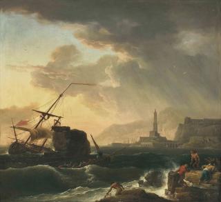 Claude-Joseph Vernet - A shipwreck with figures coming ashore