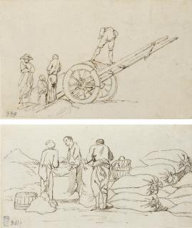 Claude-Joseph Vernet - Four Men Loading A Wagon; And Three Men Filling Sacks