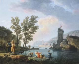 Claude-Joseph Vernet - Paysage maritime avec des lavandières et des pêcheurs