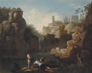 Claude-Joseph Vernet - Quatre Pêcheurs Devant Une Cascade