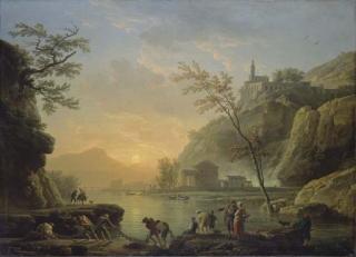Claude-Joseph Vernet - Temple Antique Au Bord D\'Un Rivage Au Soleil Couchant: \