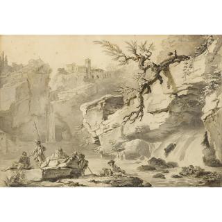 Claude-Joseph Vernet - Vue Des Environs De Tivoli Avec Soldats  Bord De Mer Avec Pêcheurs