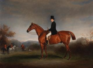 Claude Lorraine Ferneley - Equestrian portrait of a gentleman on a chestnut hunter, with other members of the hunt beyond