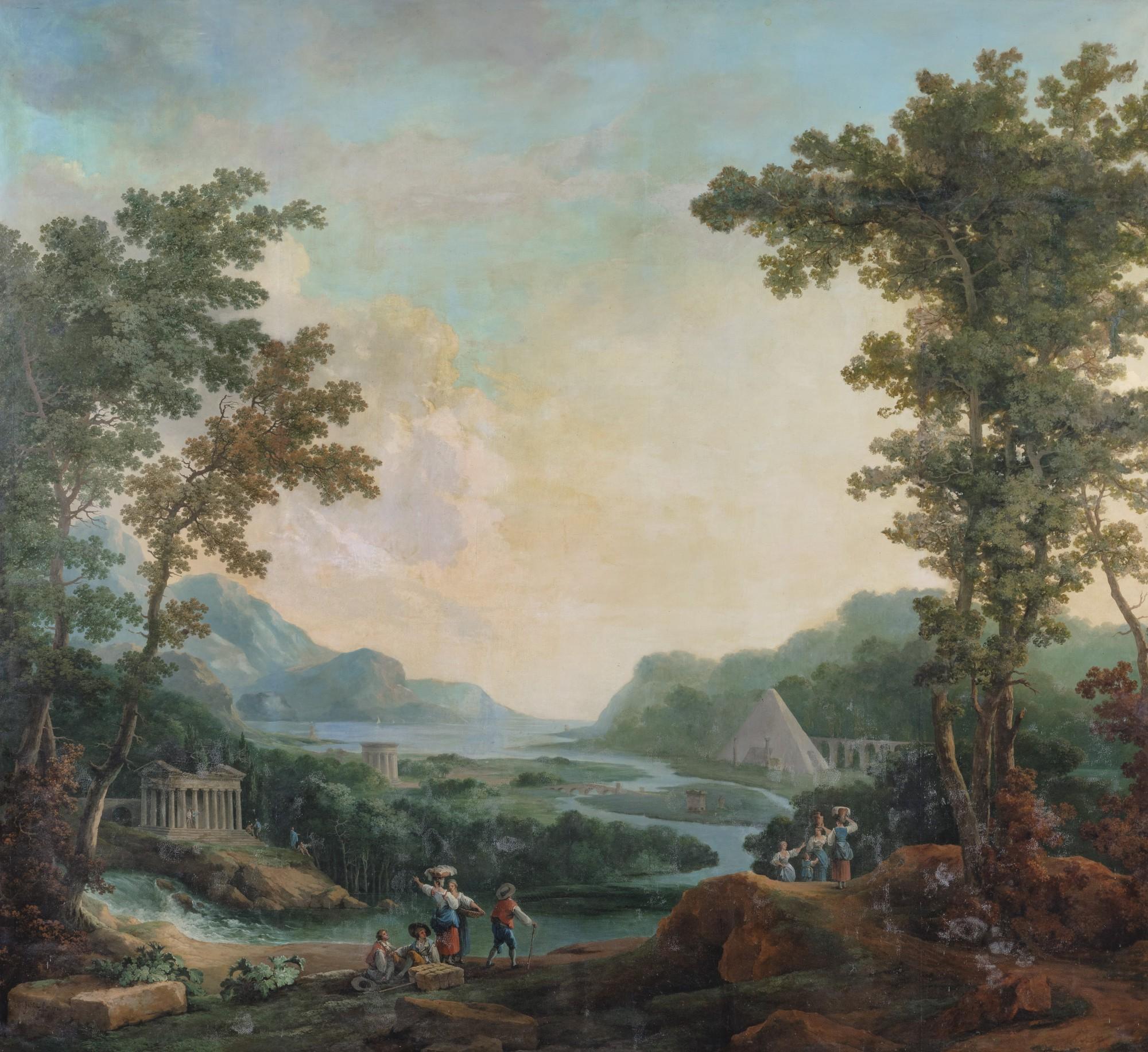 Claude-Louis Châtelet - A capriccio landscape with a pyramid beyond