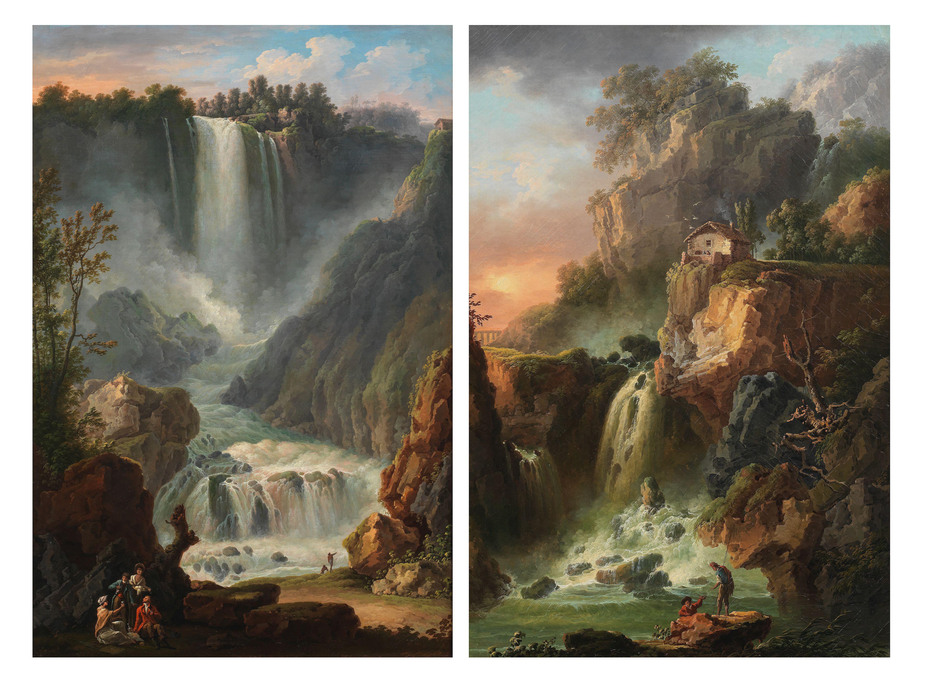 Claude Louis Châtelet - A view of the Cascata delle Mamore, near Terni, with elegant figures in the foreground; and the Grand Cascade, Terni with fishermen in the foreground (2)