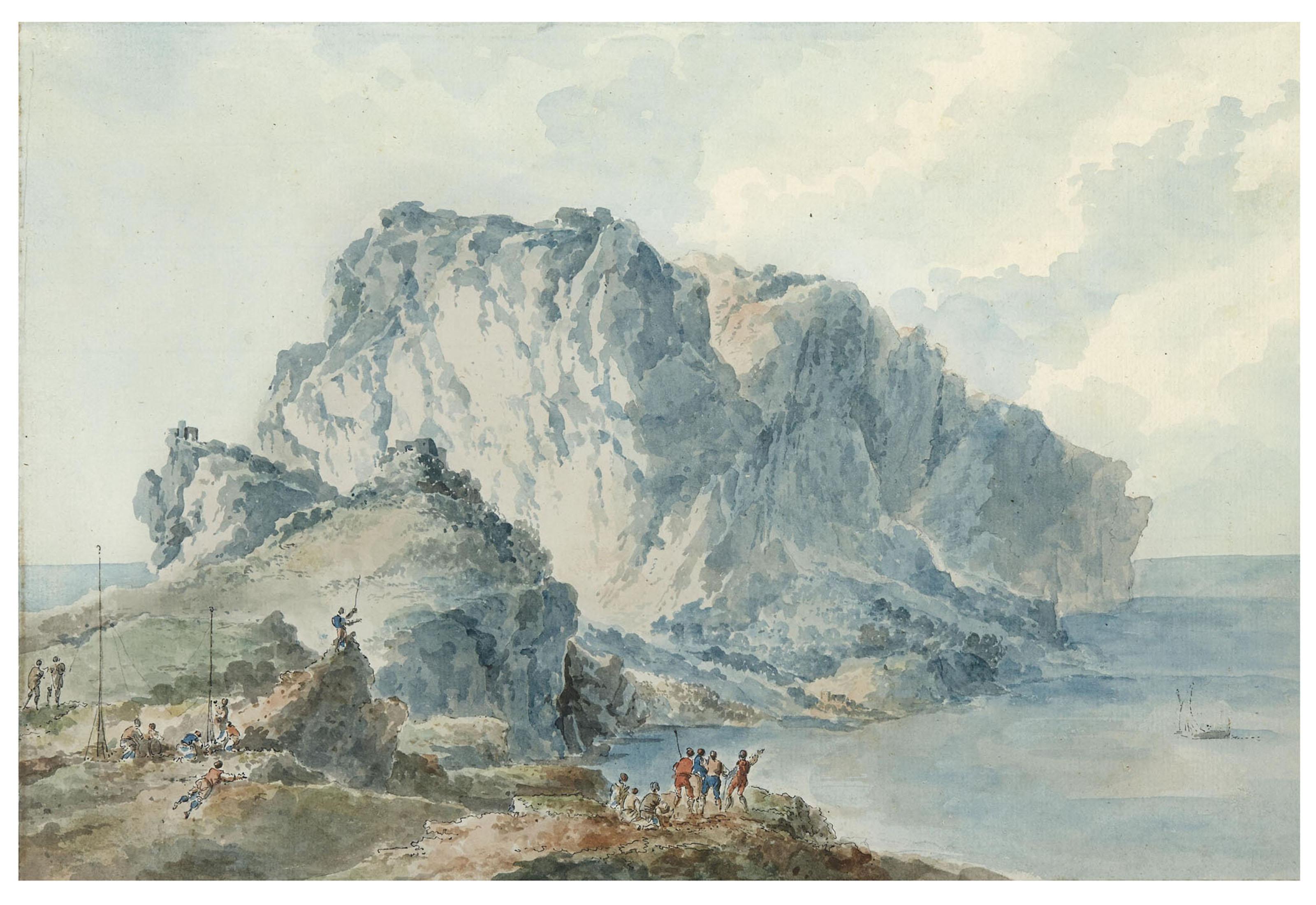 Claude-Louis Châtelet - Embarcations Devant L\'Île De Capri; Et Seconde Vue De L\'Île De Capri Avec Un Groupe De Personnages Devant Un Grand Promontoir