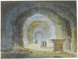 Claude-Louis Châtelet - Figures Near A Sarcophagus Among Roman Substructures