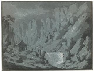 Claude-Louis Châtelet - Mountain Landscape With Waterfall