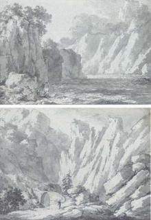 Claude-Louis Châtelet - The Lac d\'Altdorf, Switzerland; Cascade between cliffs; and A mountain path