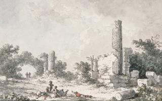 Claude-Louis Chatelet - The Ruins Of The Temple Of Castor And Pollux, Agrigento, With Artists Sketching